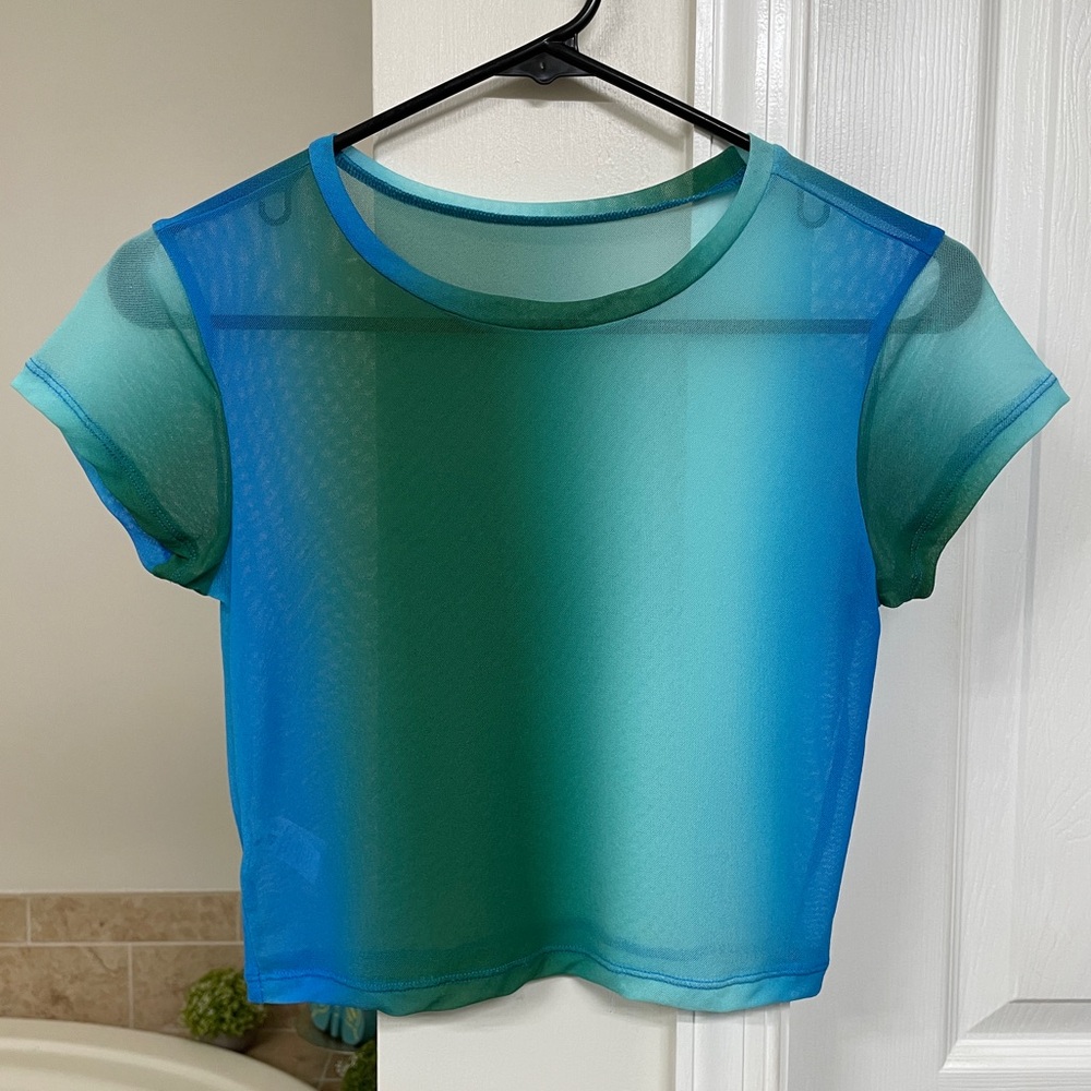Aerie Magic Mesh Baby Tee XS Green/Blue Gradient